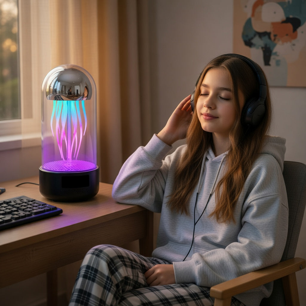 Jellyfish Lamp Speaker with LED Clock Display